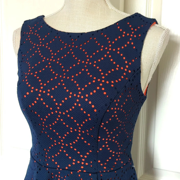 B. Darlin Navy and Coral Eyelet Dress - Picture 2 of 5